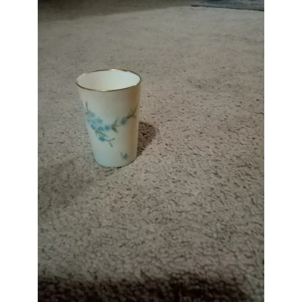 Small White Blue Floral Vase With Gold Rim